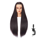 Hairlink mannequin head front view with 26-28 inch synthetic hair for practice.