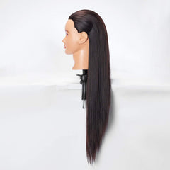 Hairlink mannequin head closeup of synthetic fiber hair highlighting easy maintenance.