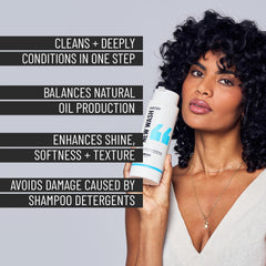 Hairstory New Wash Rich bottle pump demonstrates easy, controlled dispensing.