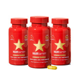 HAIRtamin Advanced Formula bottle front shows daily hair support benefits.