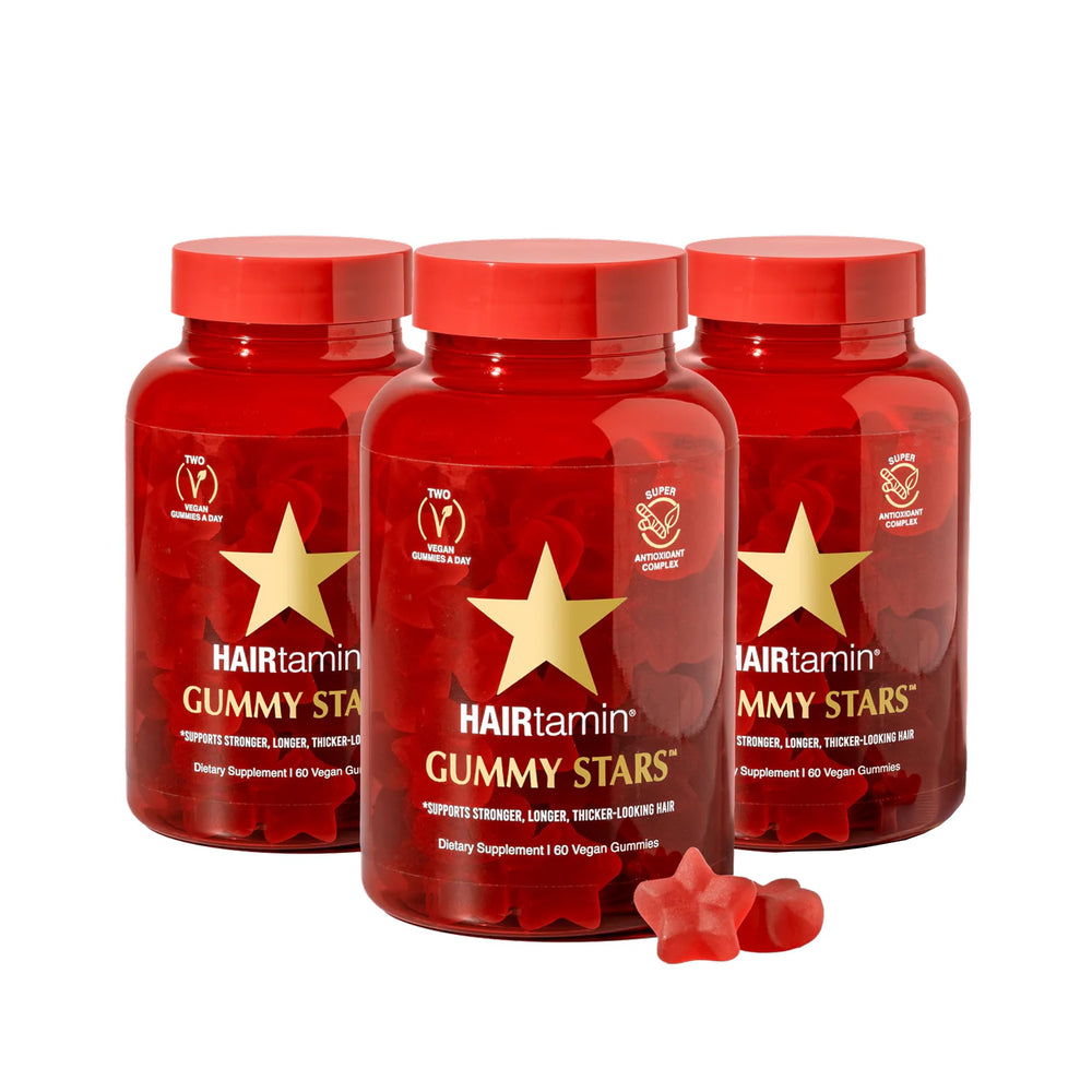 HAIRtamin Vegan Gummy Stars bottle for daily hair health support.
