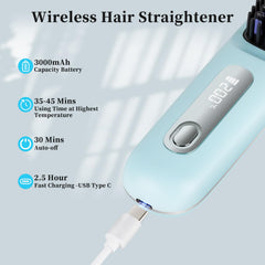 HAJIFGH Go Brush Pro blue heat-settings panel illustrates customizable heat for different hair types.