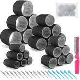 HAKINBOT 43pcs self-grip rollers closeup for versatile volume and easy styling without heat.