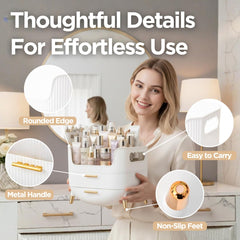 HALAFE Makeup Organizer golden accents elevate vanity aesthetics.