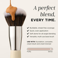 HALEYS Kabuki brush flat-top application demonstrating flawless, streak-free makeup.
