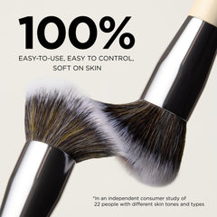 HALEYS Kabuki brush multi-use design enables foundation, blush, and setting powder with one tool.