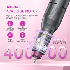 Halmai Electric Nail Drill Pro cordless view with battery status for portability
