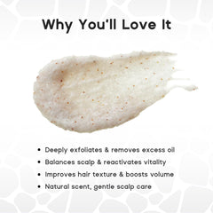 HALOVIDA scrub application on scalp demonstrating gentle massage for cleansing.