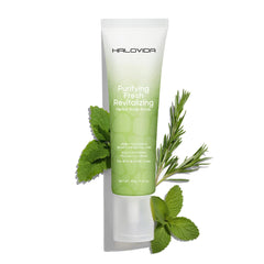 HALOVIDA sea-salt-rosemary-mint-scrub jar shows exfoliation for a refreshed scalp.