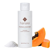 Hanalei Papaya Powder Face Cleanser packaging highlighting Hawaiian botanicals and cruelty-free branding.