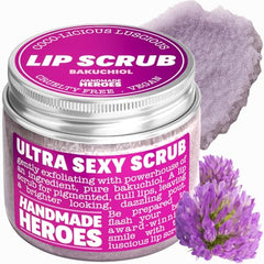 Handmade Heroes bakuchiol lip scrub tube showing vegan cruelty-free lip care for smooth lips
