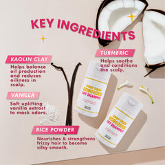 Handmade Heroes vanilla-scented dry shampoo hints at fresh daily routine.