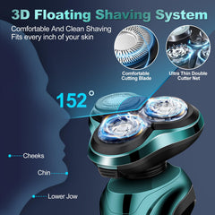 Handsomeface electric razor enabling quick, comfortable wet or dry shaving with foam.