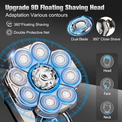 Handsomemen bald head shaver close-up showing 5-in-1 kit in action.