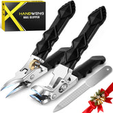 HANDWENG angled-head toenail clippers provide precise trimming for thick nails.