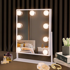 Hansong vanity mirror with lights shows 9 LED bulbs for even, natural makeup lighting.