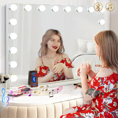 Hansong vanity mirror with lights front view showing bright even makeup lighting