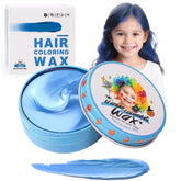 Hansuby temporary blue hair color wax packaging shows a kid-friendly styling option for quick party looks.