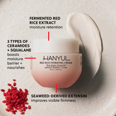 HANYUL Red Rice Hydrating Cream texture swirl demonstrates cream-on-skin feel for smoothing
