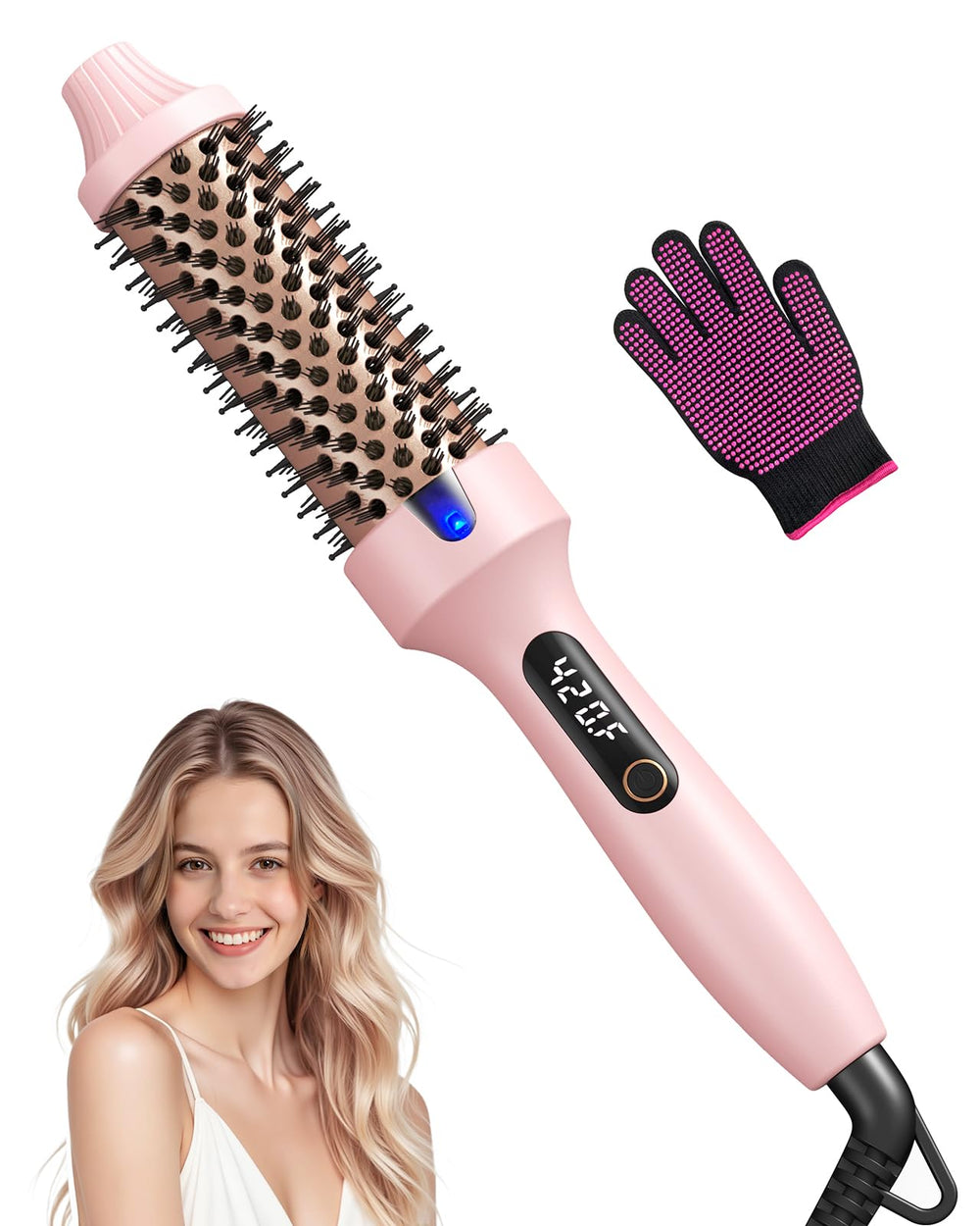 Haokoo thermal brush blowout with 1.5-inch barrel delivers root volume and smooth polish.