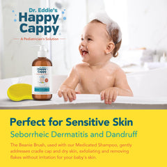 Happy Cappy fragrance-free shampoo label for sensitive baby scalps.