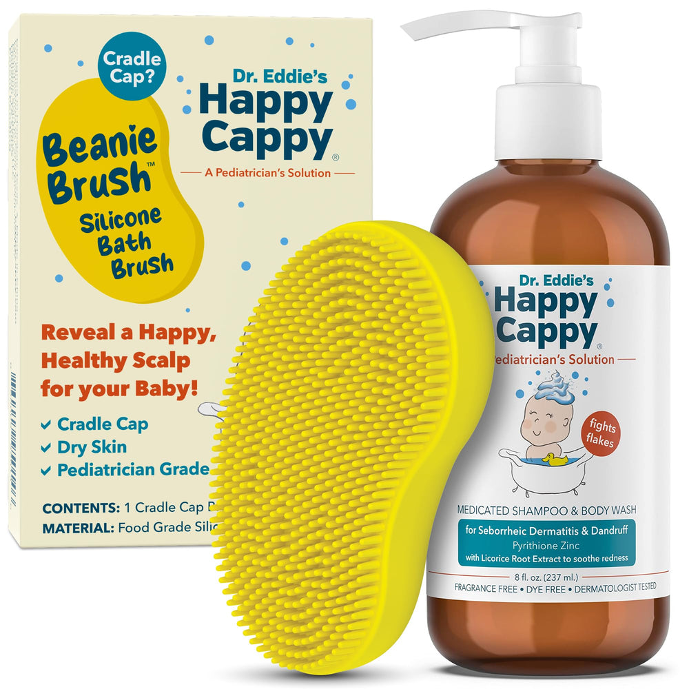 Happy Cappy medicated shampoo bottle for fragrance-free cradle cap care.