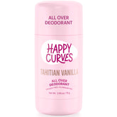 HAPPY CURVES All Over Deodorant Tahitian Vanilla bottle showcases long-lasting freshness for active days.