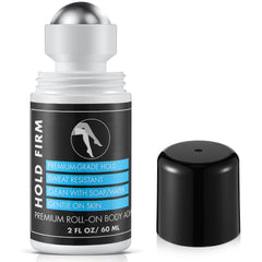 HappyAlley metal roll-on bottle close-up demonstrating precise, mess-free application for secure hold.