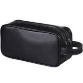 HappyDavid soft PU leather travel toiletry bag front view showing compact organization for travel.