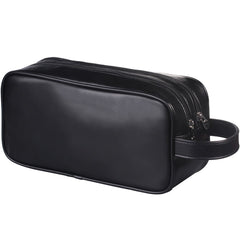 HappyDavid soft PU leather travel toiletry bag front view showing compact organization for travel.