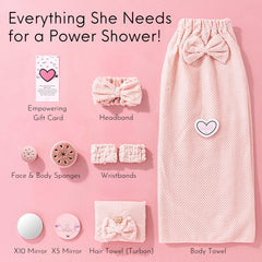Happy Lolli Power Shower Set hair towel turban shown for gentle, knot-free drying.
