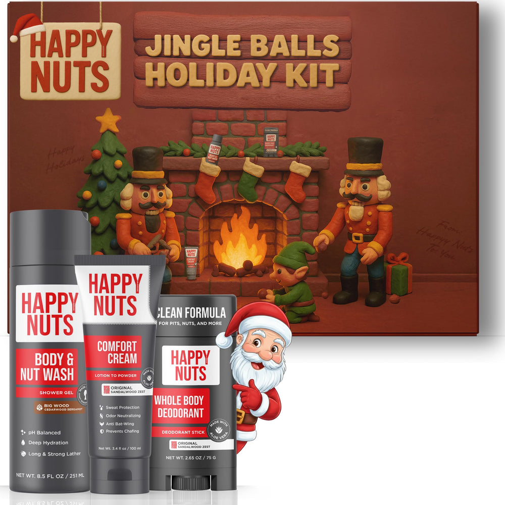 HAPPY NUTS Comfort Cream deodorant applied for daily dry, chafe-free comfort.