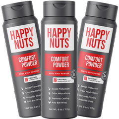 HAPPY NUTS Comfort Powder Deodorant Original Scent packaging signals portable protection.