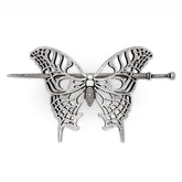 HAQUIL vintage hollow butterfly hairpin closeup showing antique silver finish