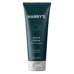 Harry's Shave Cream bottle close-up highlights velvety texture for a smooth shave