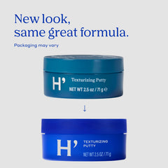 Harry's Texturizing Putty hands rub demonstrates activating malleable texture for easy styling.
