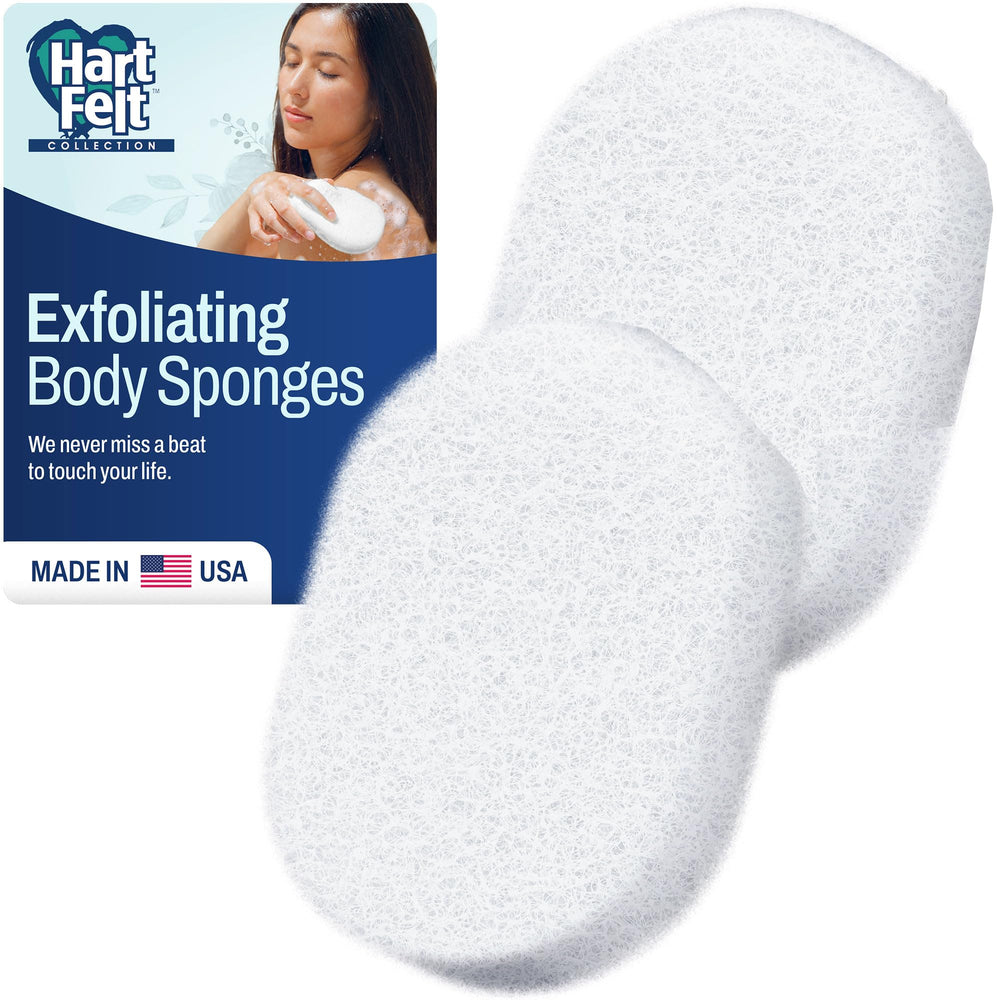 HartFelt bath sponge close-up shows soft exfoliation for smoother skin.