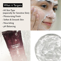 HARUHARU Wonder Black Rice cleansing gel application on hand highlights hydrating feel.