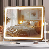 Hasipu vanity mirror with lights, angle view showing adjustable brightness and color temperature