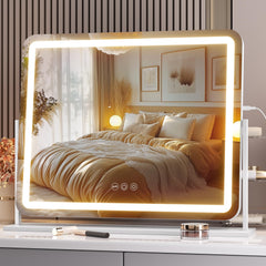 Hasipu vanity mirror with lights, angle view showing adjustable brightness and color temperature
