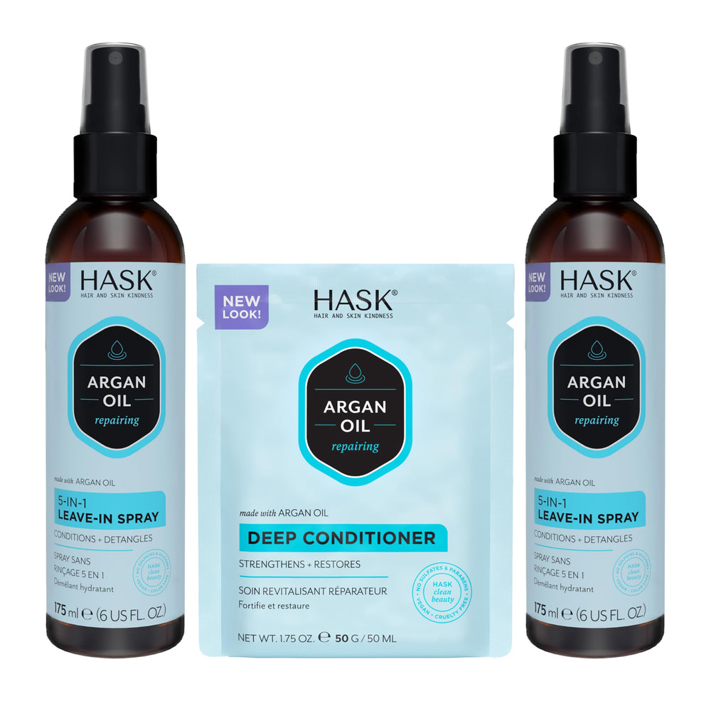 HASK Argan Oil 5-in-1 Leave-In bottle ready for hydrating detangling