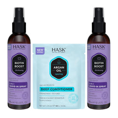 HASK Argan Oil 5-in-1 Leave-In Spray front view detangles and adds shine.