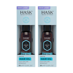 HASK Argan Repairing Hair Oil bottle with pump delivers easy application and shine.