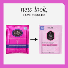 HASK Curl Care Deep Conditioner bottle close-up highlighting luxurious coconut and argan blend