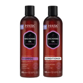 HASK Macadamia Oil Moisturizing Shampoo bottle showcases hydrating formula for all hair types.