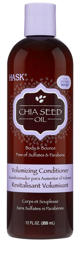 HASK volumizing conditioner chia seed bottle close-up for lightweight lift