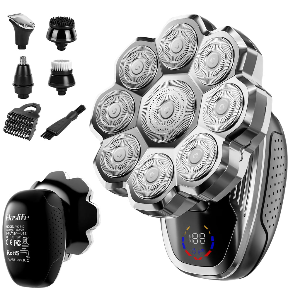 Haslife electric razor with 9D floating head for a close, comfortable shave on head and face.