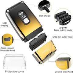 Hatteker LED display on shaver shows battery status and readiness.