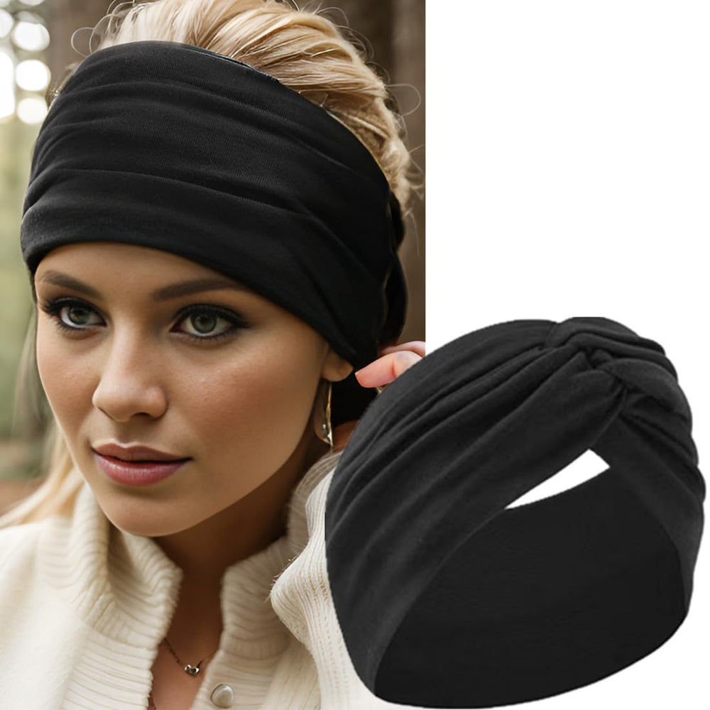 HAUHC extra-wide headbands 7in front view provide secure non-slip fit for active wear