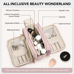 HauteHues Travel Makeup Bag three compartments with pockets for easy organization